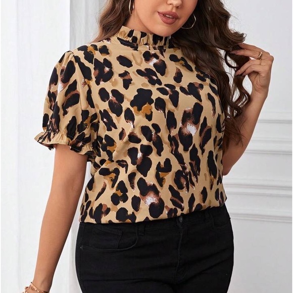 Animal Print Cheetah Plus Size Ruffle Neck Swing Top 2X - Picture 3 of 9
